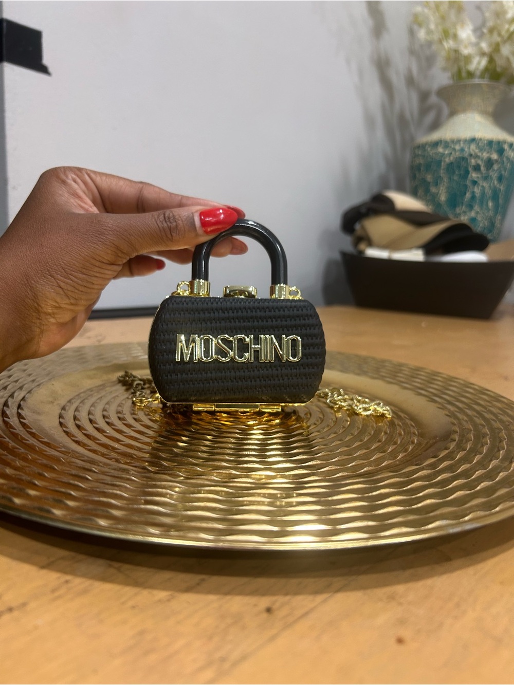 Moschino Black Mini Top-Handle Bag with Gold Logo